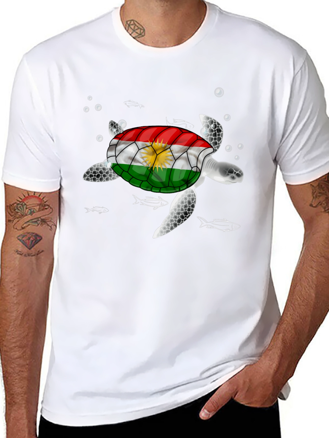 Kurdistan Flag Turtle Graphic T-Shirt