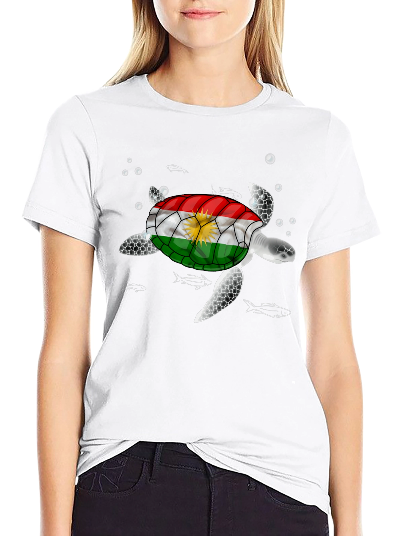 Kurdistan Flag Turtle Graphic T-Shirt