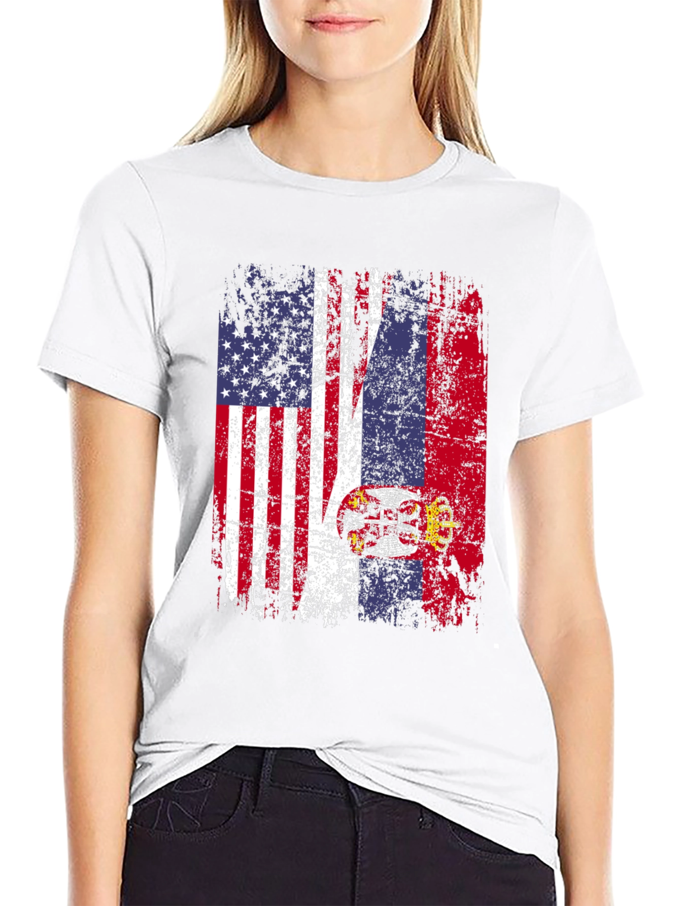 USA Serbia Flag Graphic T-Shirt