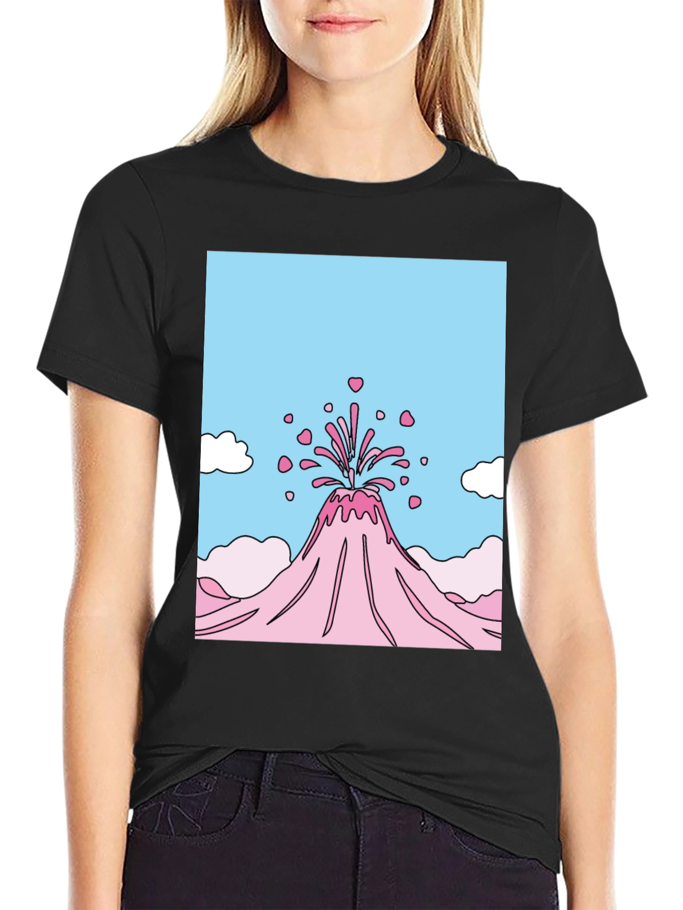Volcano Hearts Graphic T-Shirt - Black Crew Neck