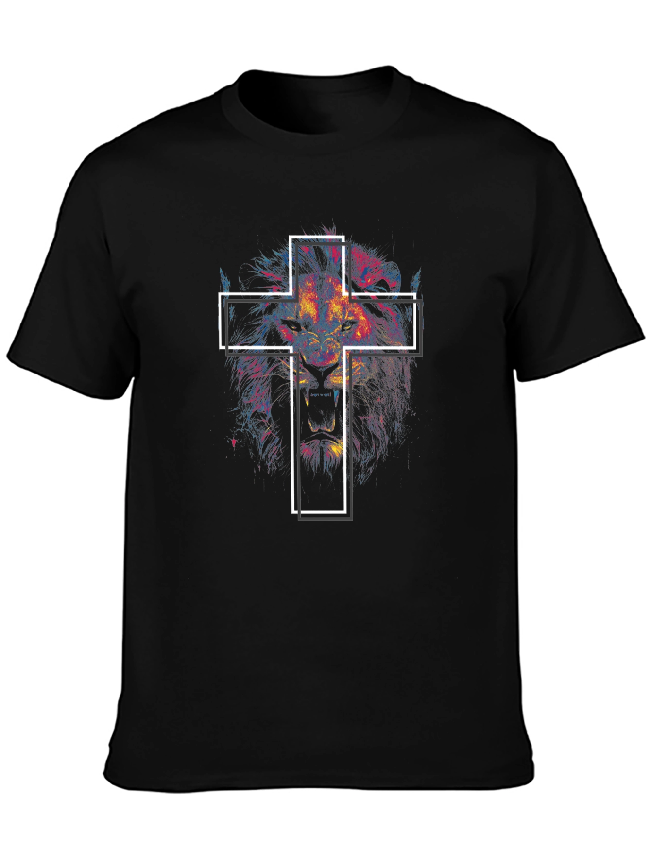 Lion and Cross Graphic Tee - Black