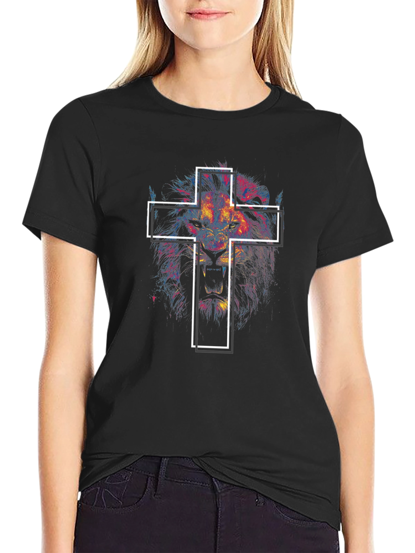 Lion and Cross Graphic Tee - Black