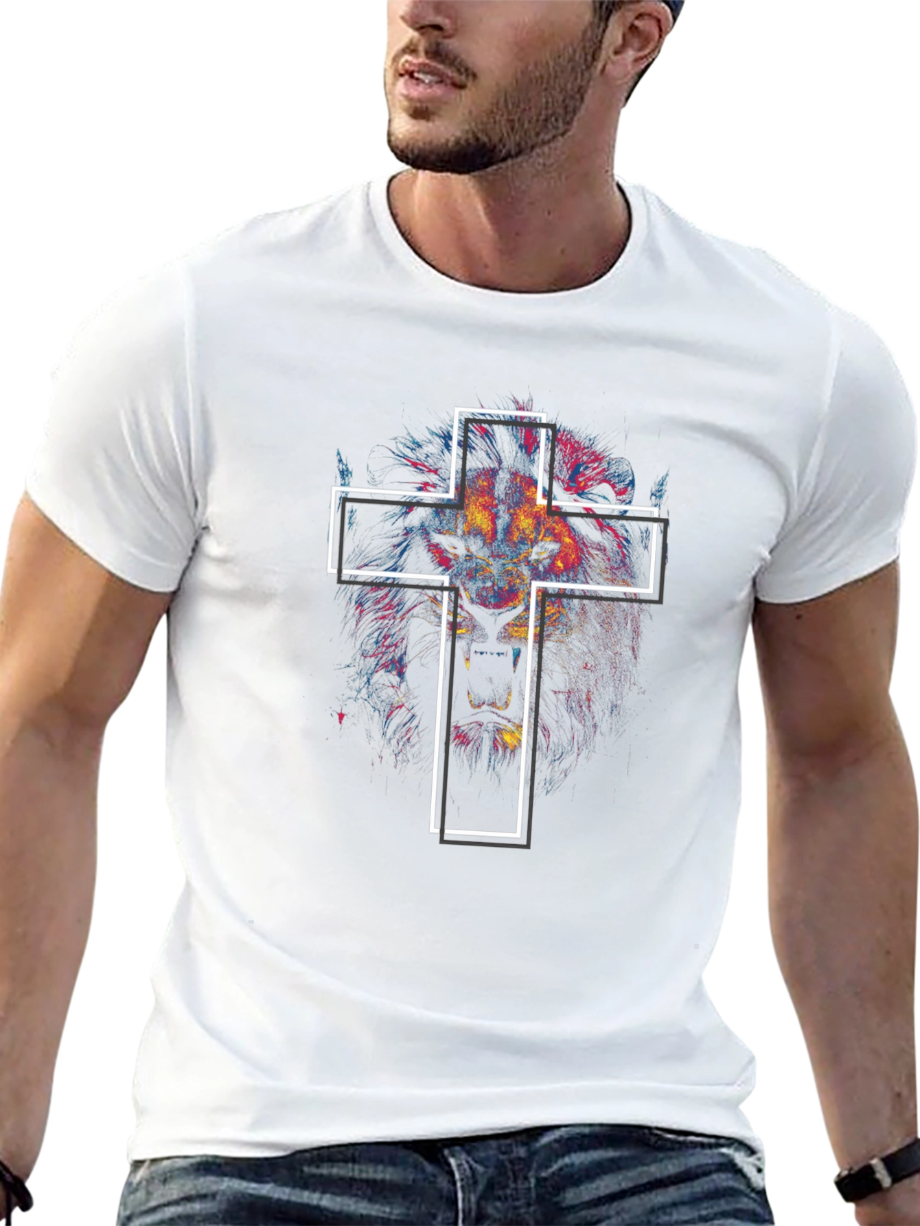 Lion and Cross Graphic Tee - Black