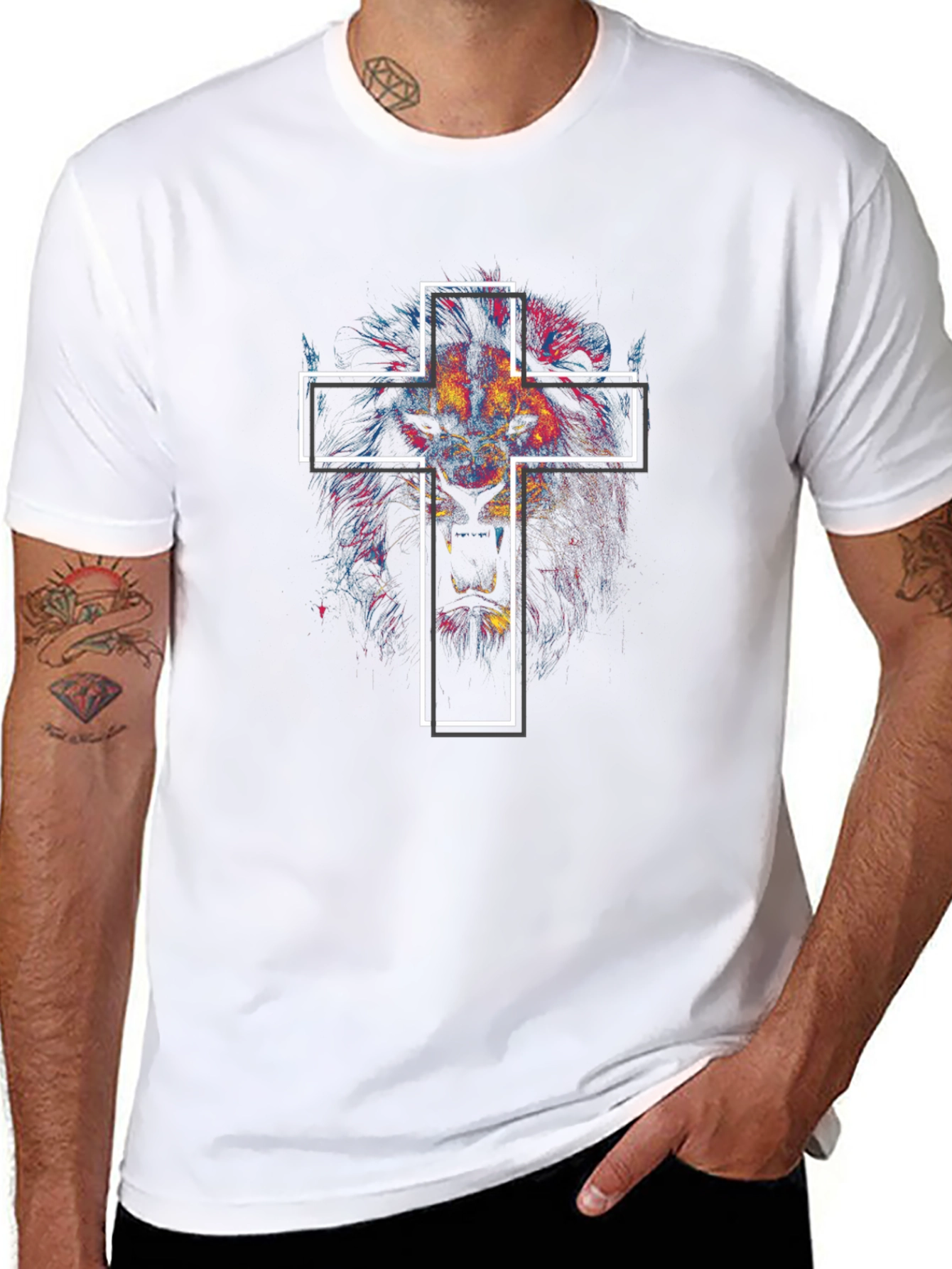 Lion and Cross Graphic Tee - Black
