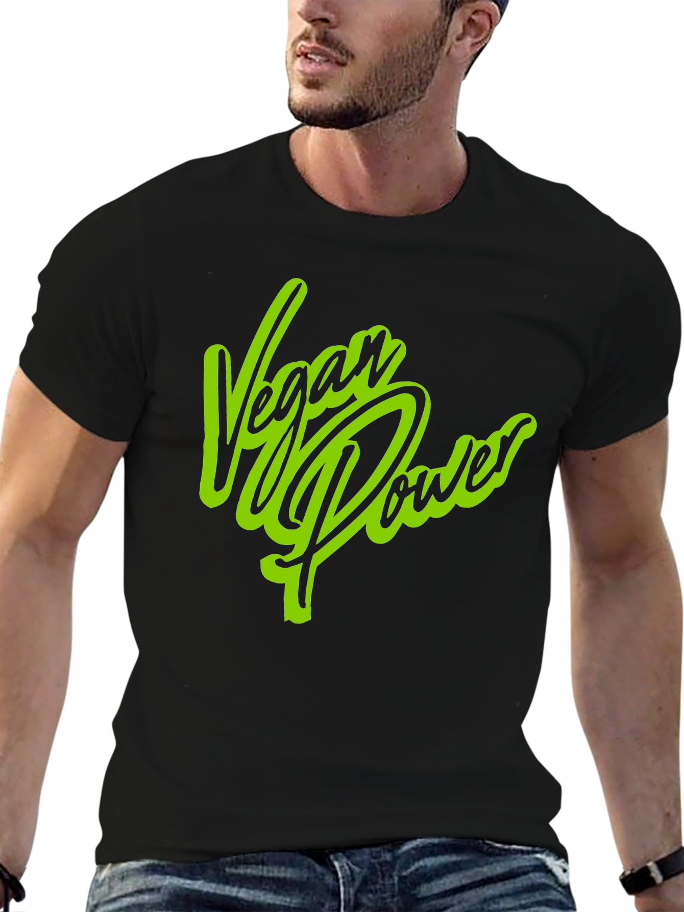 Vegan Power Graphic Print Black T-Shirt