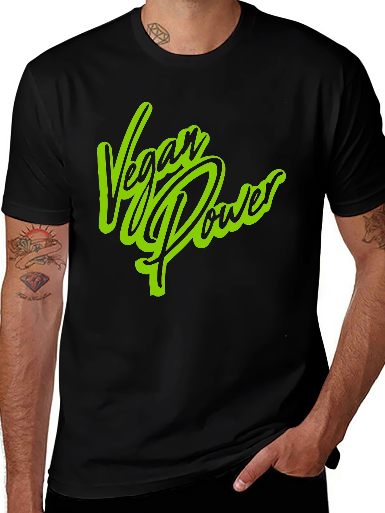 Vegan Power Graphic Print Black T-Shirt