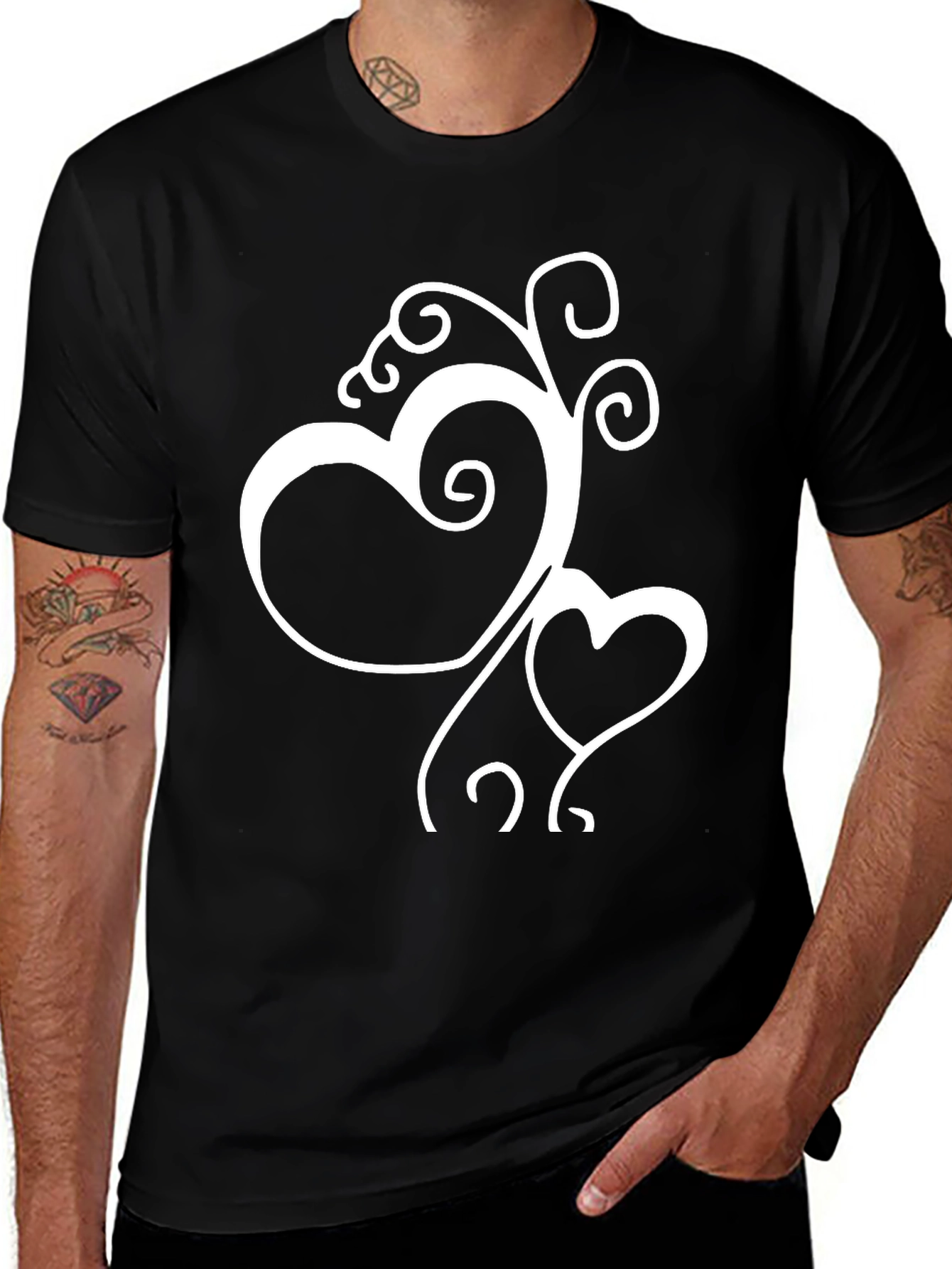Heart Swirl Graphic Tee - Black Casual Shirt