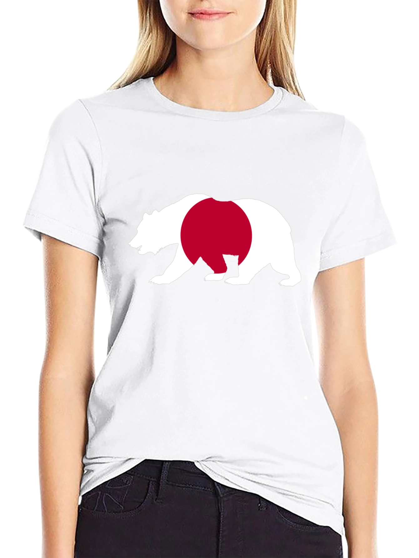Bear Japan Flag Graphic Tee - Black Cotton Shirt
