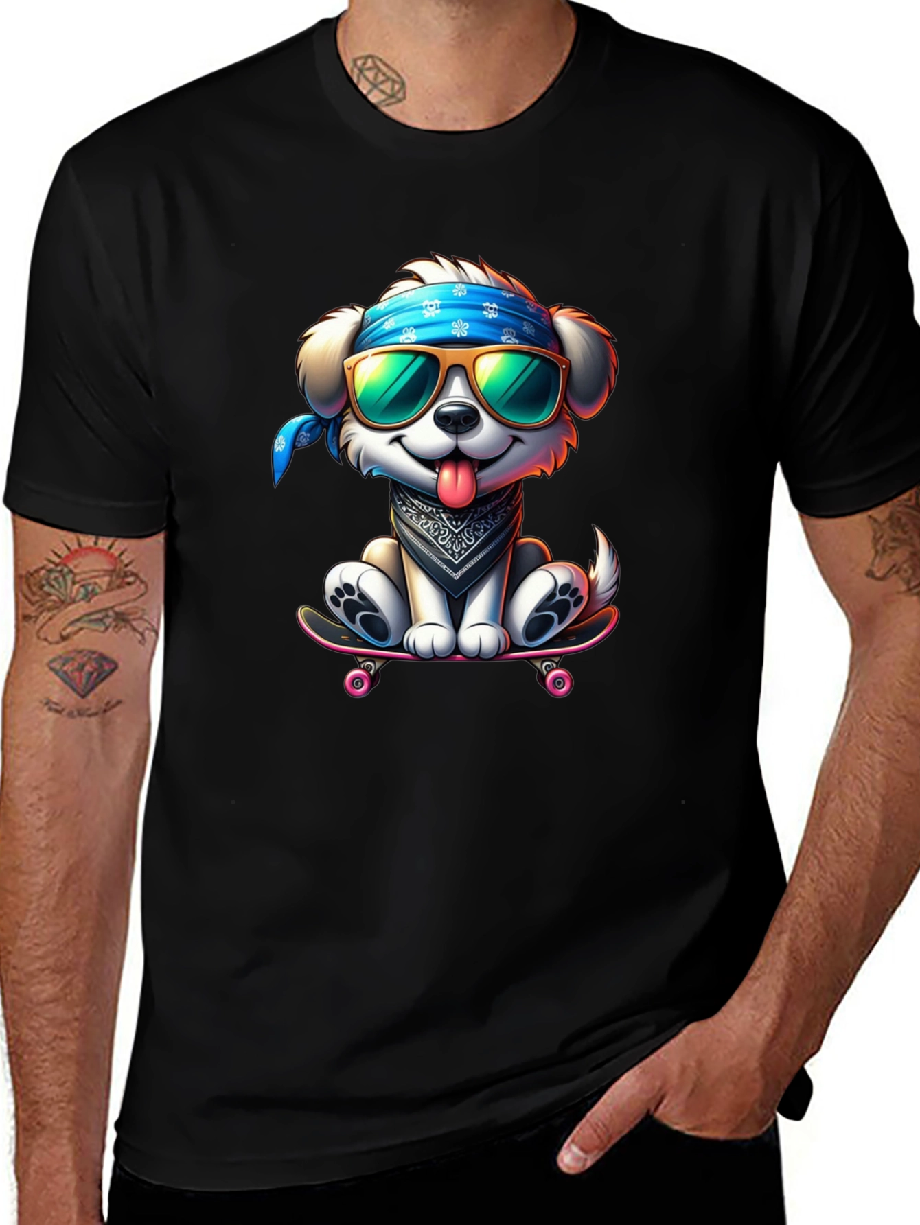 Cool Dog on Skateboard Graphic Tee