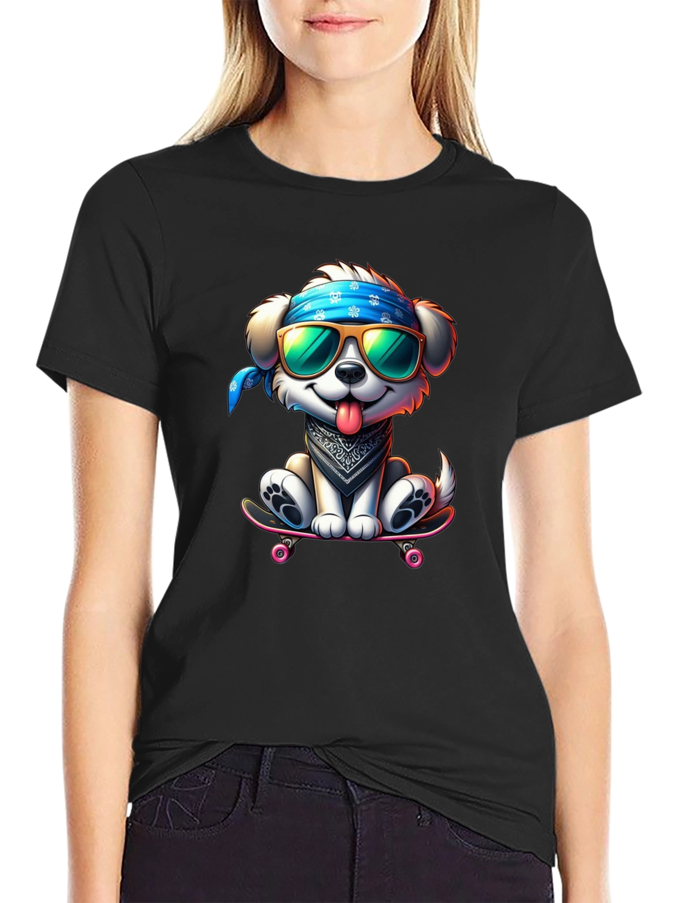 Cool Dog on Skateboard Graphic Tee