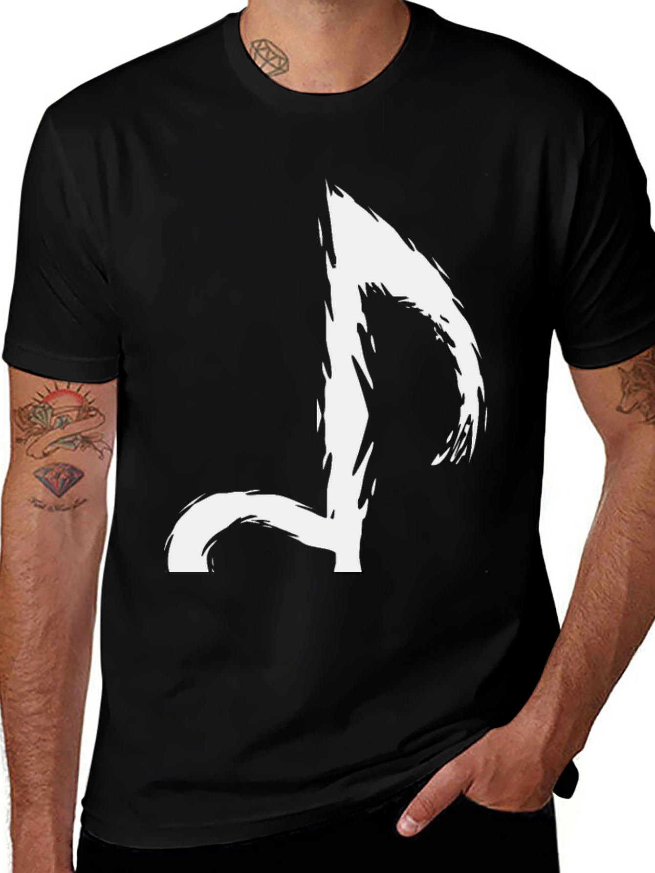 Abstract Music Note Graphic Tee - Black Casual T-Shirt