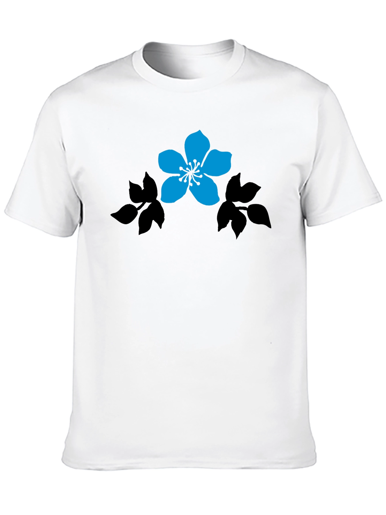 Black T-Shirt with Blue Flower Graphic