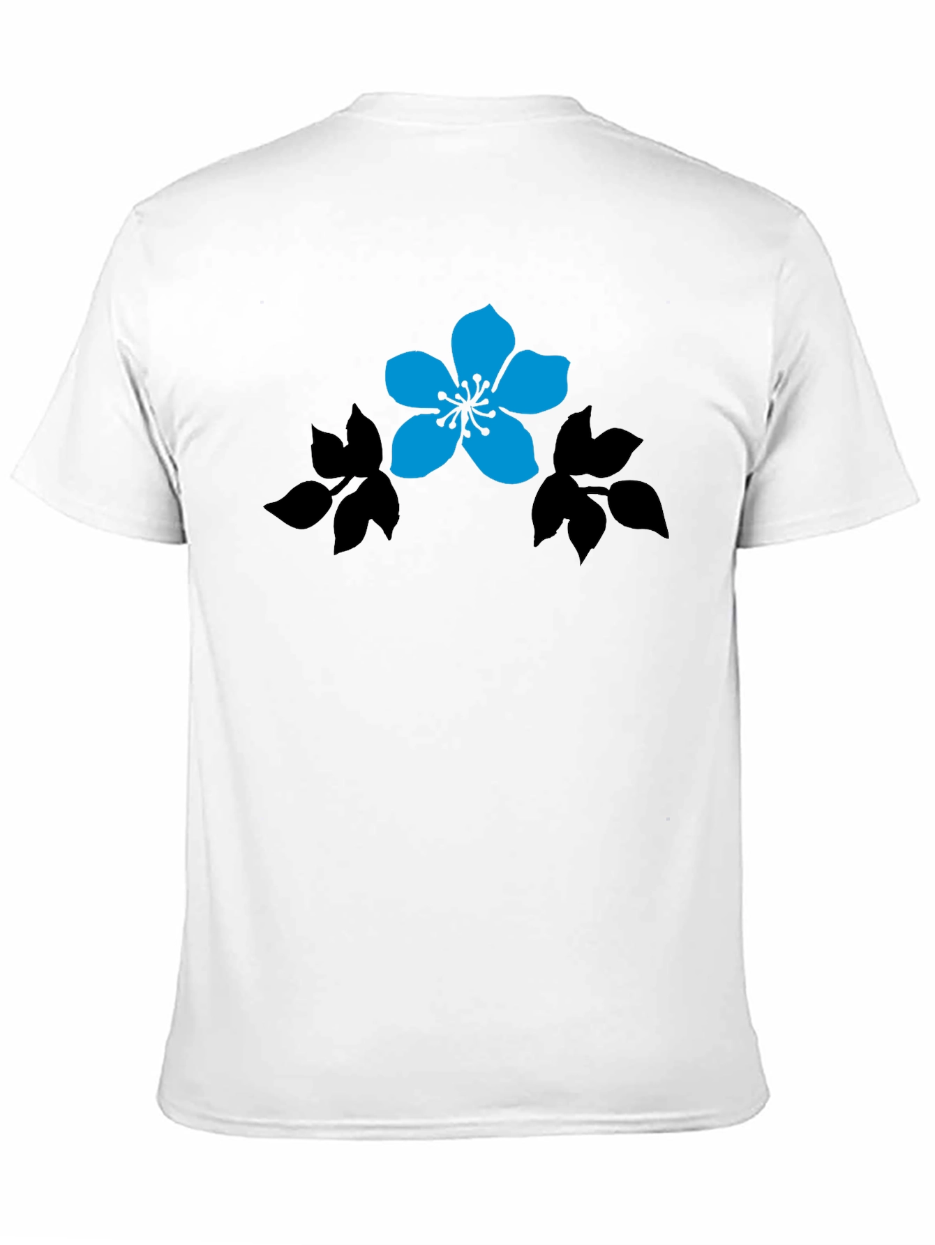 Black T-Shirt with Blue Flower Graphic