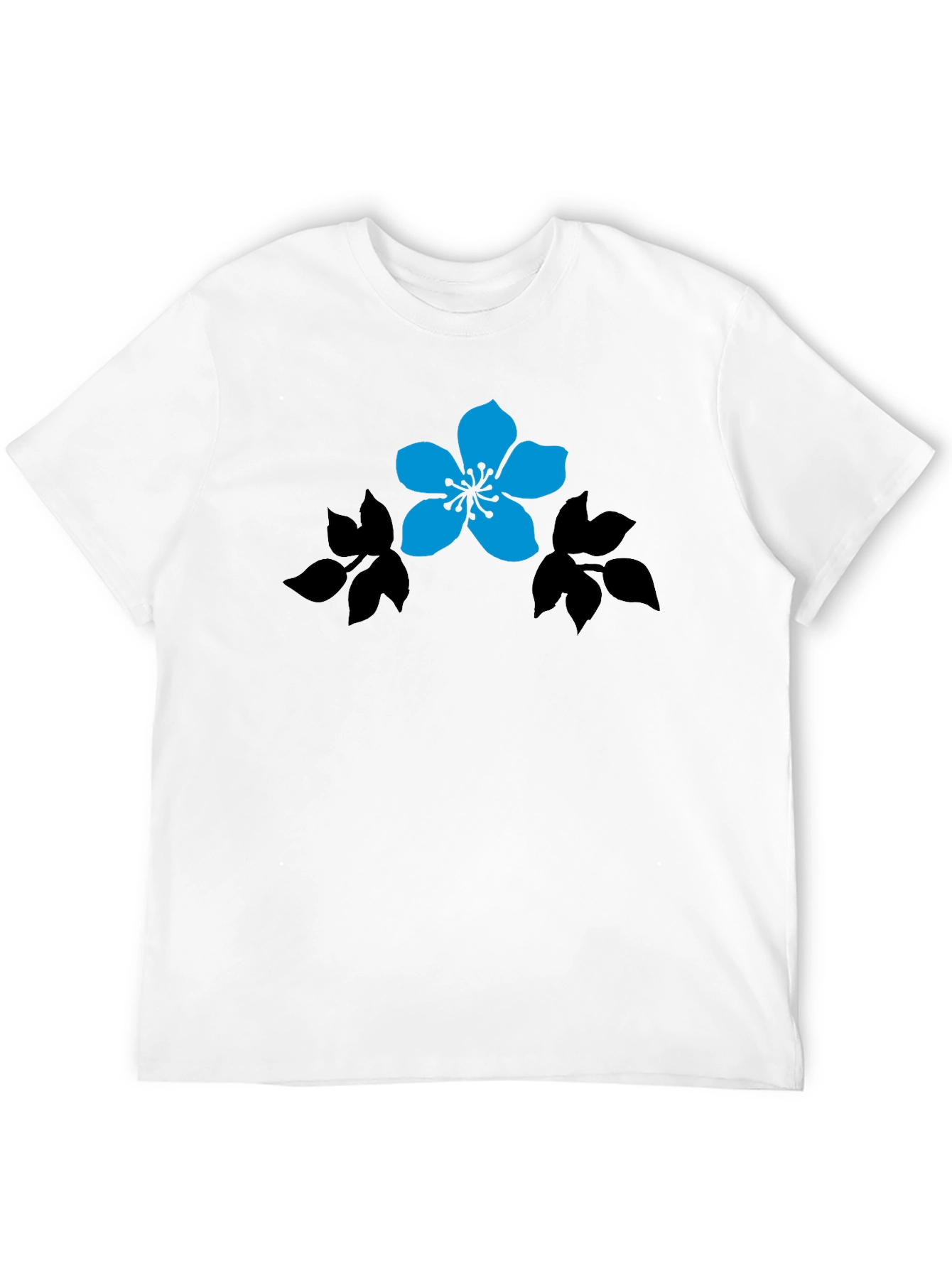 Black T-Shirt with Blue Flower Graphic