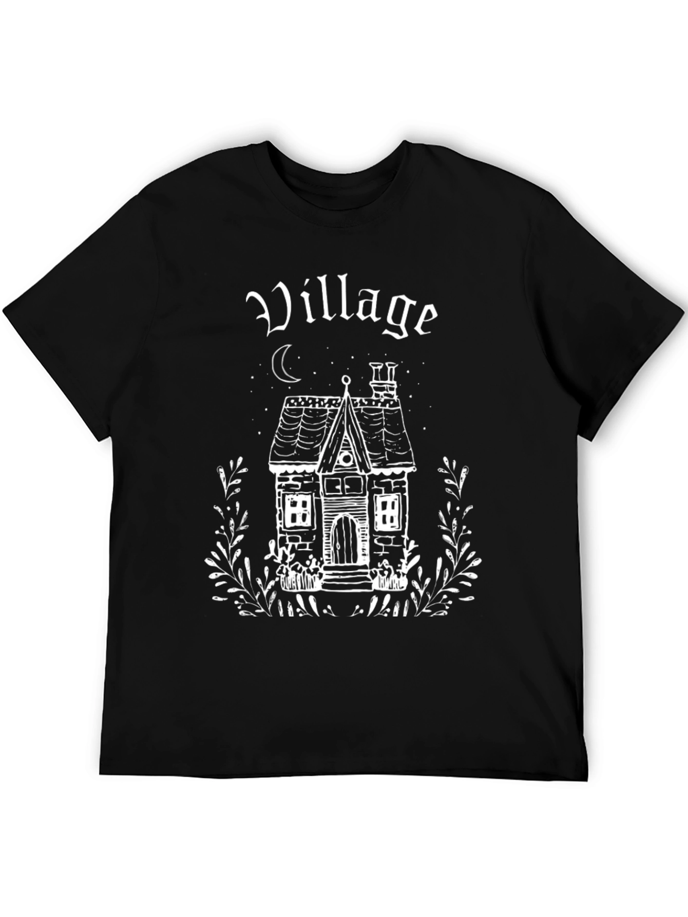 Village House Graphic Tee - Gothic Style