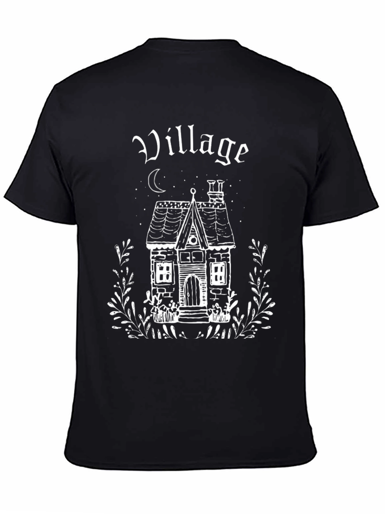 Village House Graphic Tee - Gothic Style