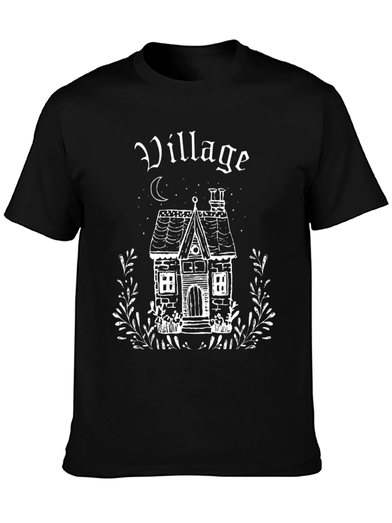 Village House Graphic Tee - Gothic Style