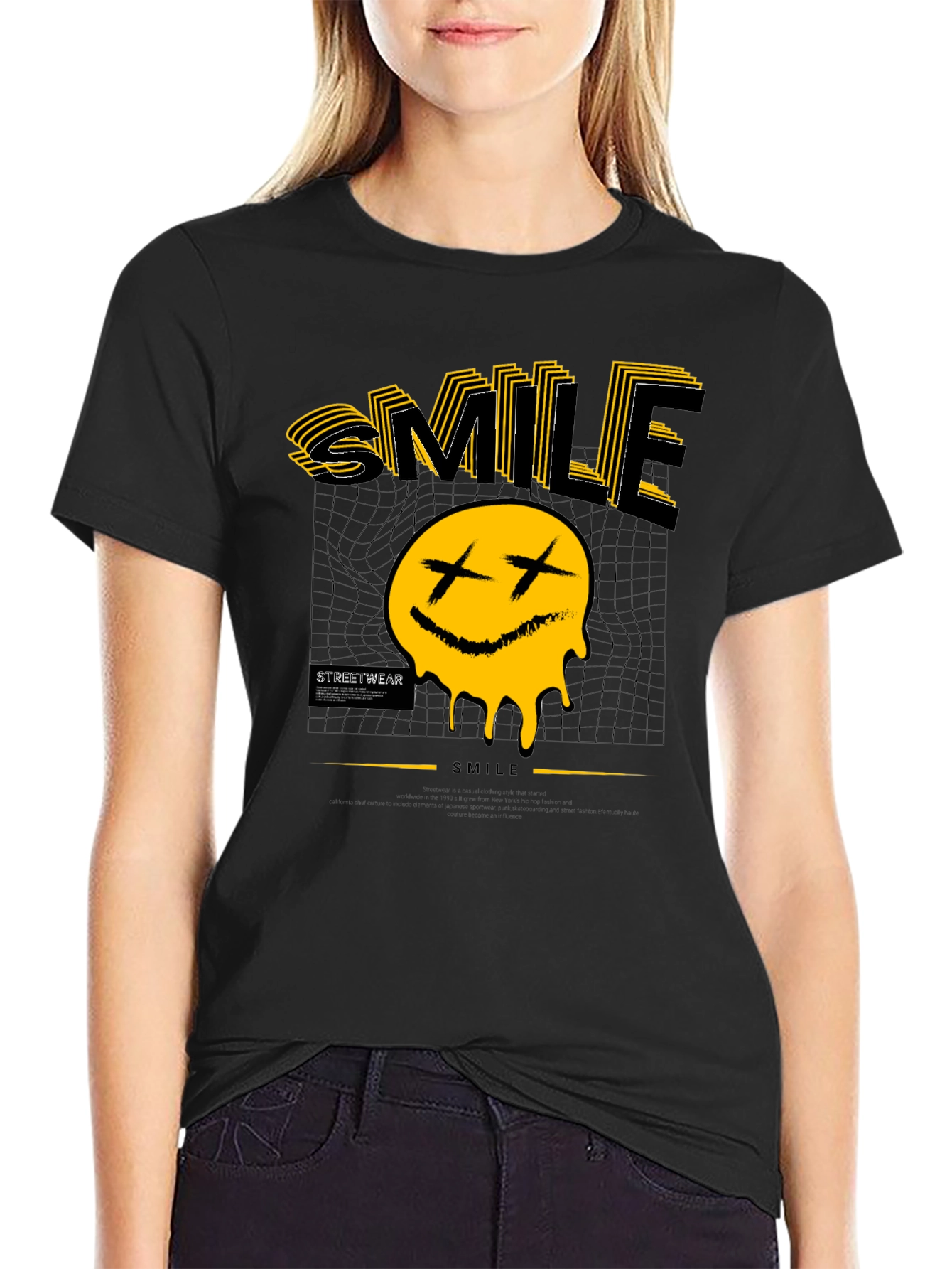 Smile Graphic Print Black T-Shirt
