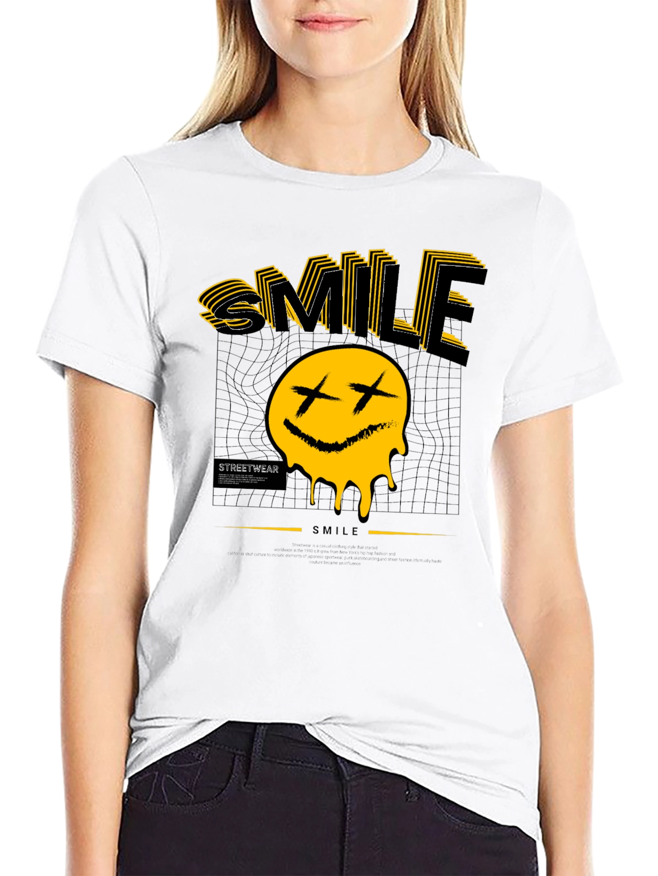Smile Graphic Print Black T-Shirt