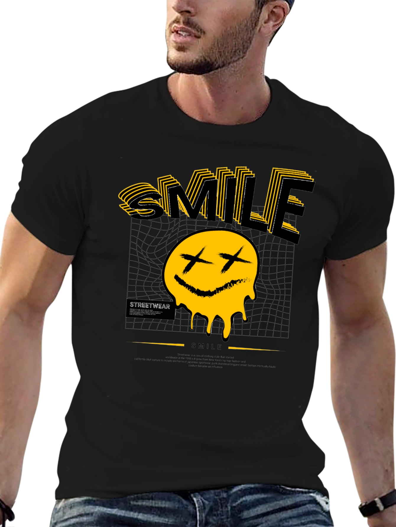 Smile Graphic Print Black T-Shirt